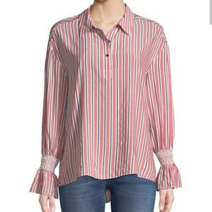 laundry brand striped smocked cuff blouse